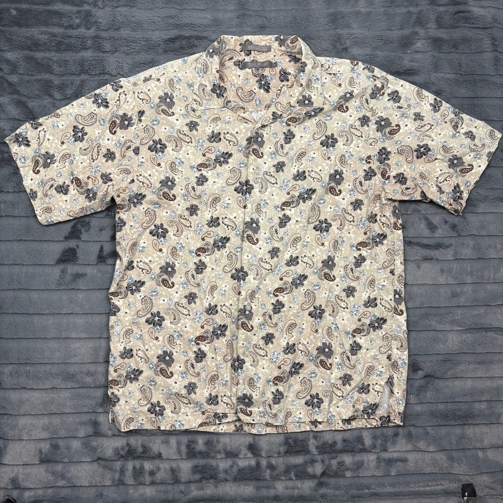 Daniel Cremieux Signature Paisley Floral Button Down Shirt Mens Large Tan Grey